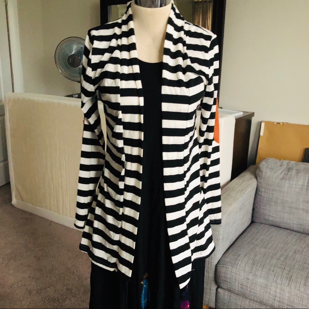Contrast Elbow Patch Striped Open Long Cardigan - image 4